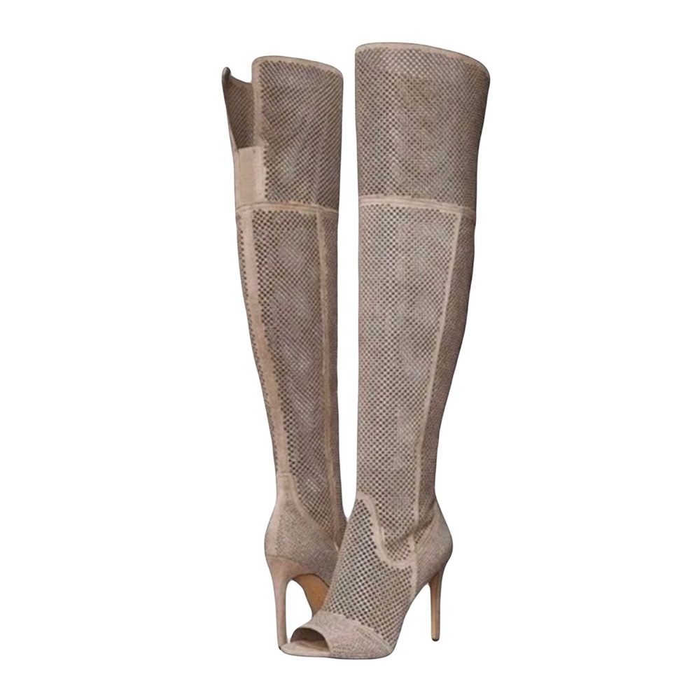 Vince Camuto Kamorina Studded Taupe Suede Over the Knee Peep Toe Boot (Size: 9)